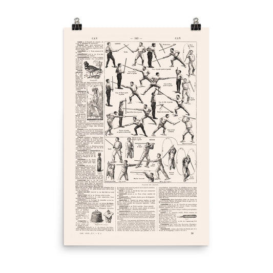 Large cane & stick fighting poster for Martial arts gift