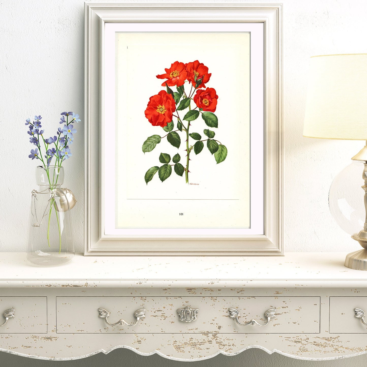 1962 Sarabande Rosa Orange Roses art. Vintage Botanical art. Red Floral print French country decor Roses decor Botanical poster Roses poster