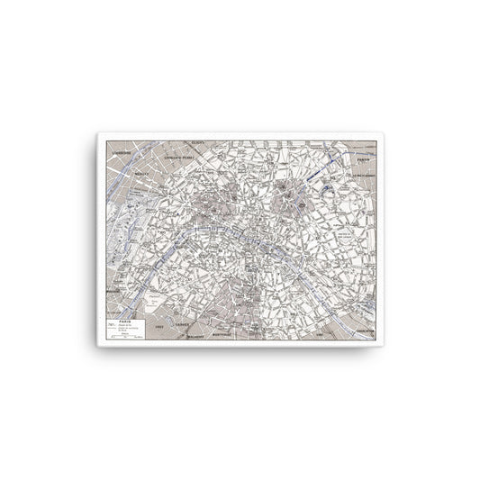 Sepia Paris map stretched canvas poster