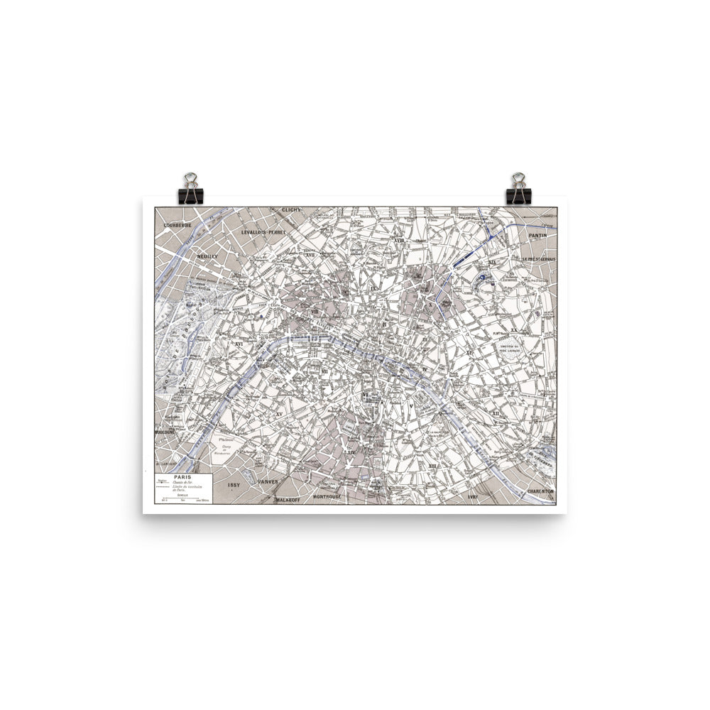 Grande carte de Paris sépia