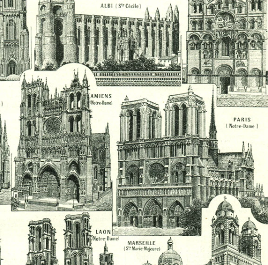1922 Illustration ancienne de cathédrales